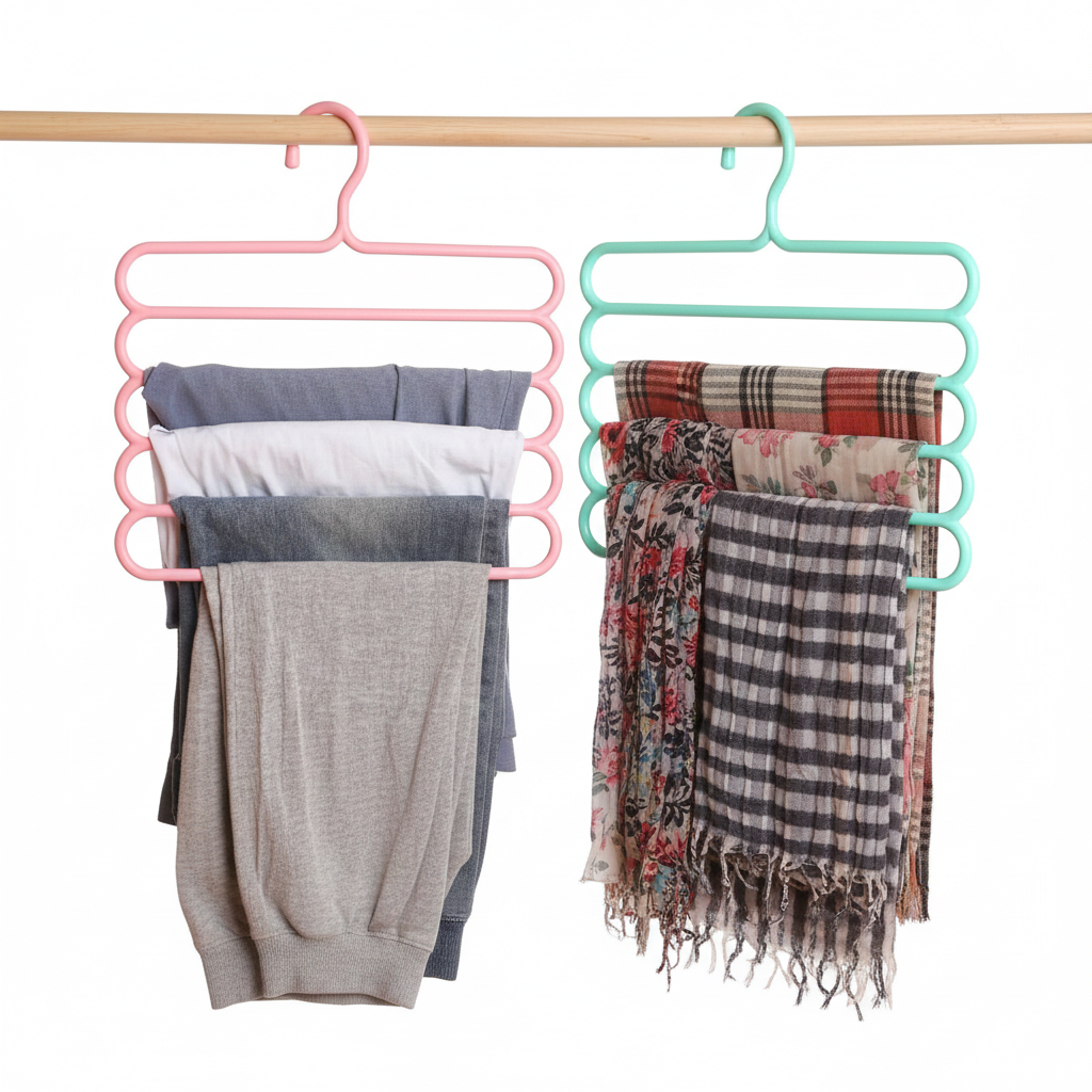 5-in-1 Plain Space-Saving Hanger – Multi-Layer Clothes Organizer