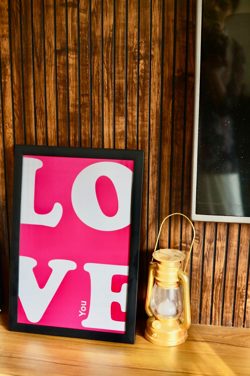 LOVE Text Wall Frame – Pink Background with White Typography (12 × 18 Inches) - Image 2