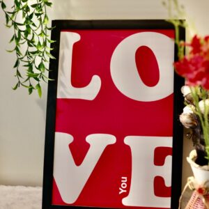 LOVE Text Wall Frame – Pink Background with White Typography (12 × 18 Inches)