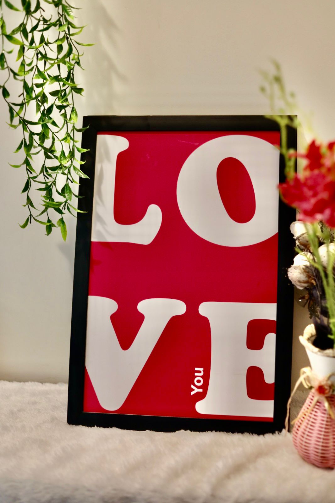 LOVE Text Wall Frame – Pink Background with White Typography (12 × 18 Inches)