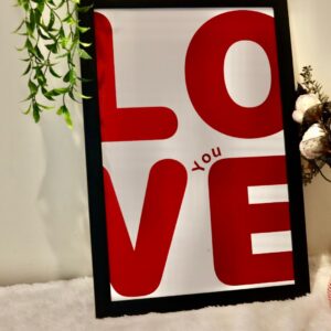 Red LOVE Text Wall Frame – Modern Romantic Home Decor (12 × 18 Inches)