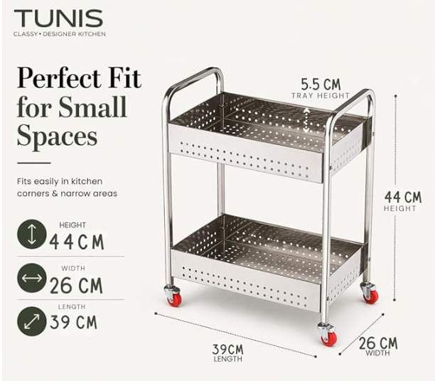 2 Layer Steel Kitchen Trolley - Image 2