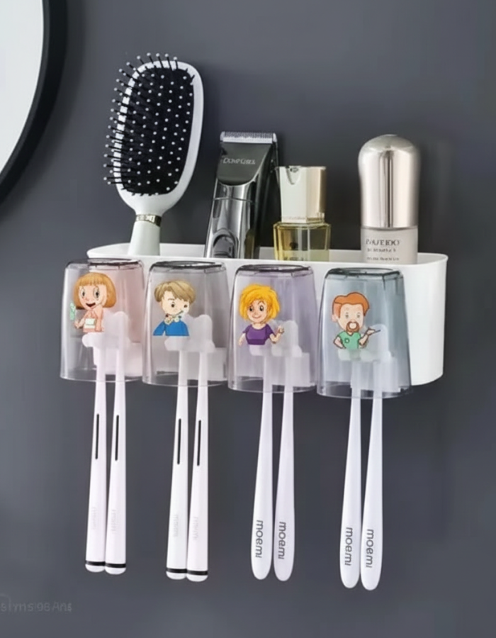 4-Cup Tooth Rack – Wall Mounted Toothbrush Organizer