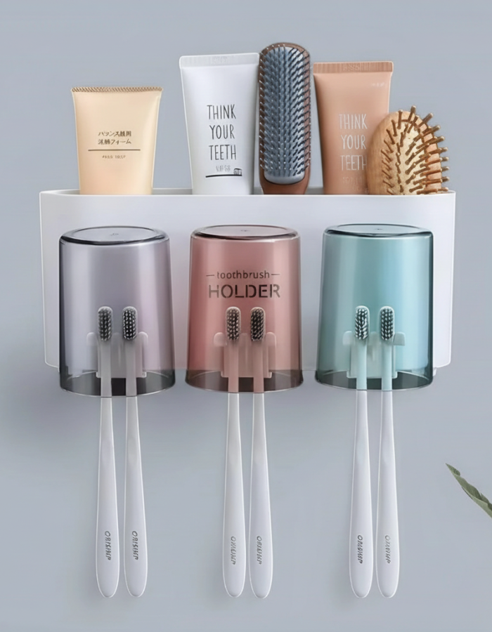 3 Cup Tooth Rack – Wall Mounted Toothbrush Organizer